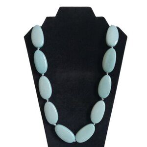 Chunky Blue Oval Beaded Heavyweight Single Strand Adjustable Fashion Necklace